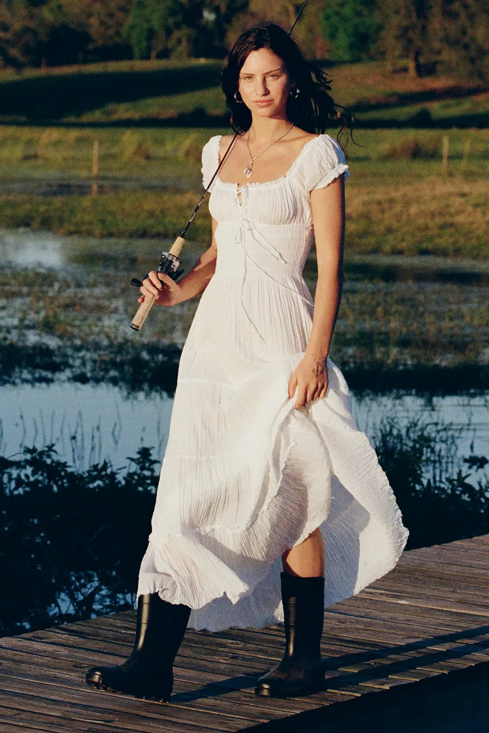 Vestido Longo Sienna em Algodão com Lastex