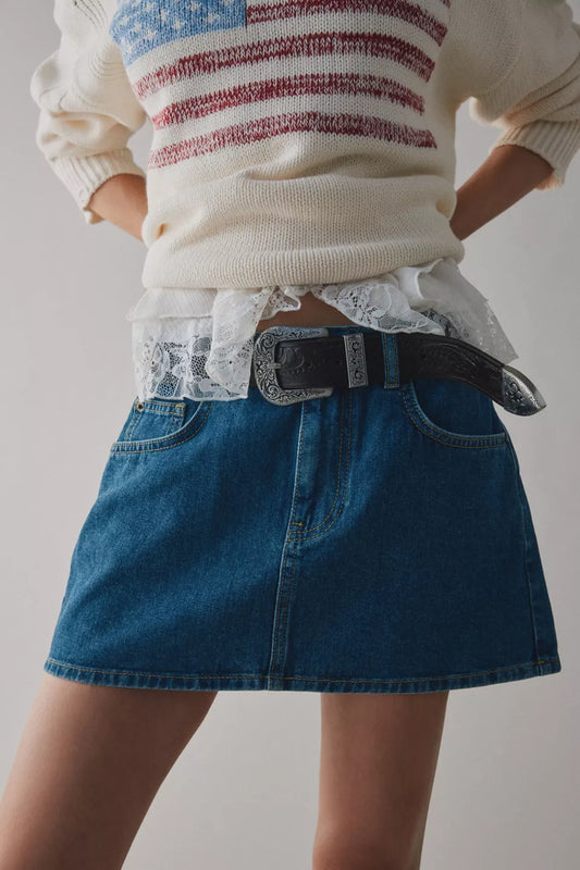 Saia Micro Mini Jeans Onna Cintura Média